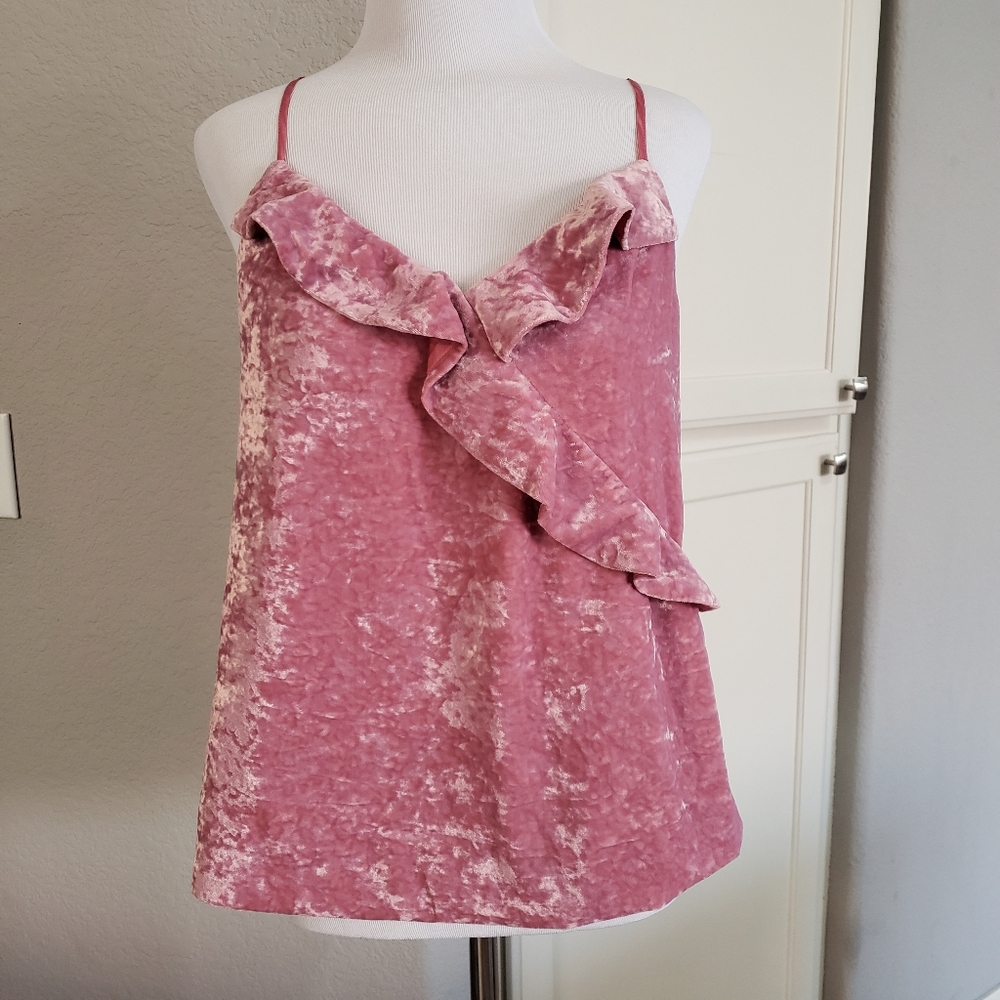 J. Crew Pink Velvet Ruffle Camisole Tank Top Women Size XS
